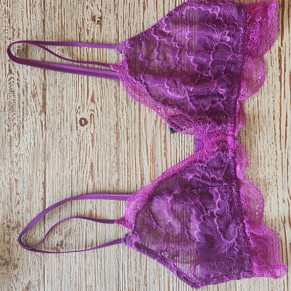 Natori Double Time Bralette Purple Caspia Lace Bra sz SMALL 34A, 34B, 34C